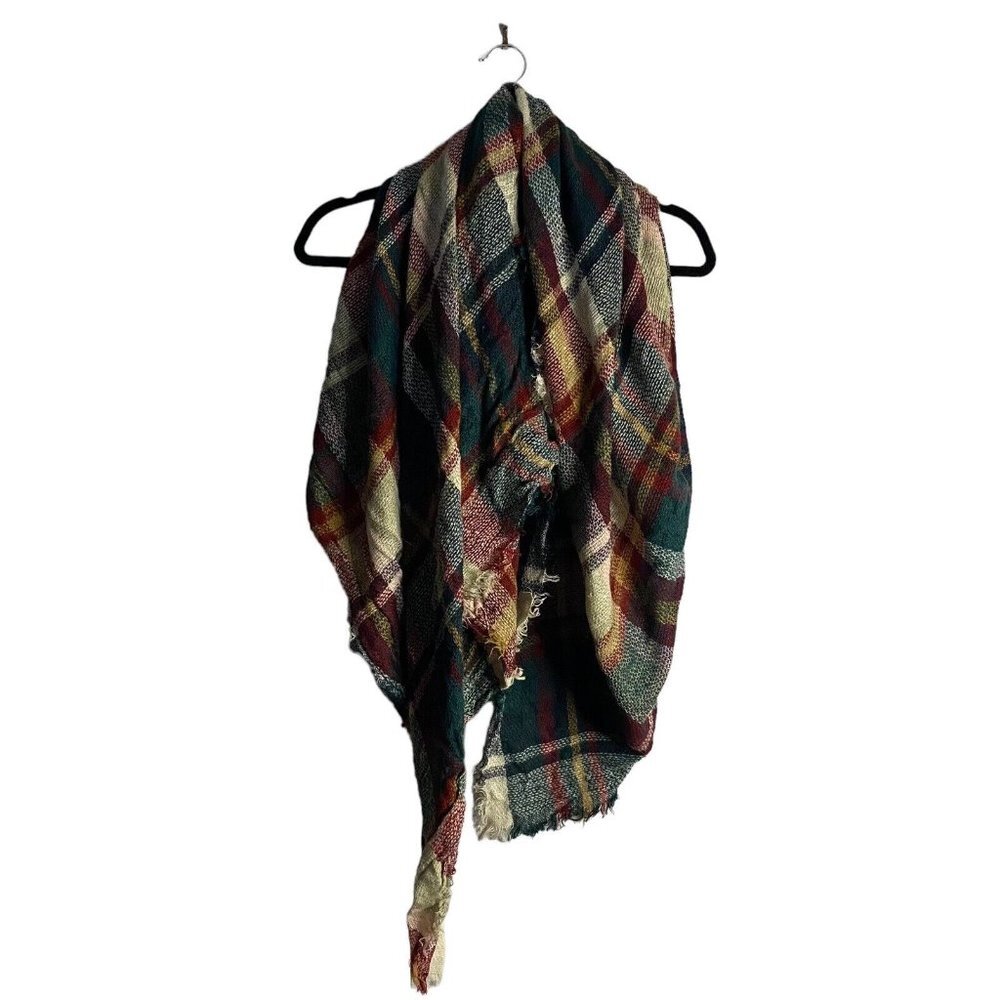 Kismet Women's Forest Green Plaid Frayed Scarf